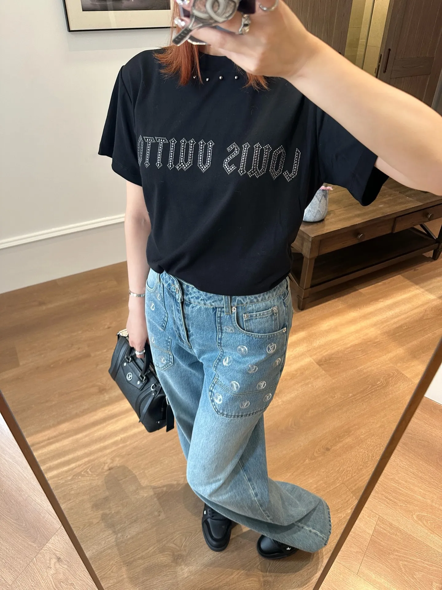 Louis Vuitton/Louis Vuitton 26ss rivet letter logo short sleeves